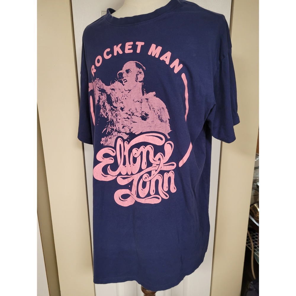 Elton John Rocket Man Oversized T-Shirt Navy Blue Pink Music Concert Tee XL